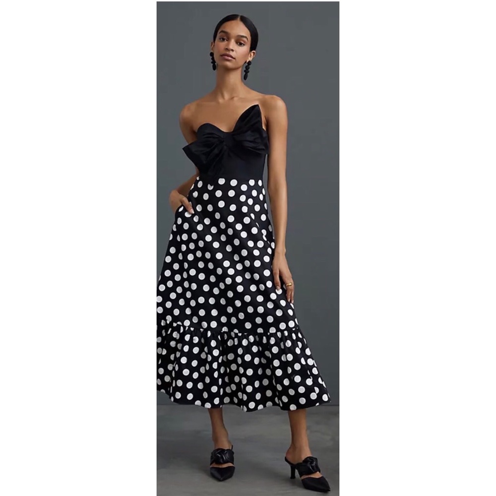 Anthropologie Hutch Bow-Tie Black & White Polka Dot Maxi Dress, Sz 8
